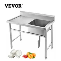 VEVOR Stainless Steel Kitchen Sink Handmade Sink 1 Compartment with Left Hand Platform Utility Sink for Bar Kitchen Restaurant