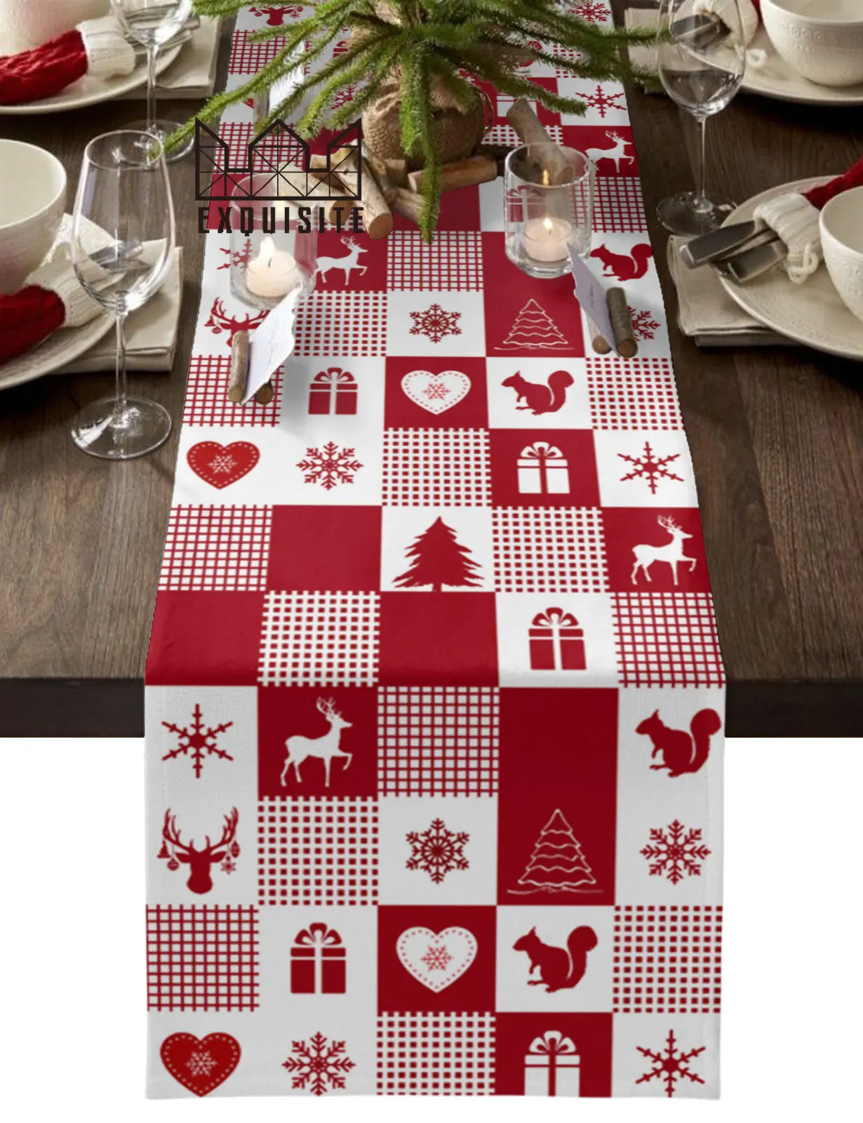 

Зимняя Рождественская елка, лось, снежинка, подарок, рождественский домашний декор, Настольная дорожка, свадебное украшение, скатерть, кухо...