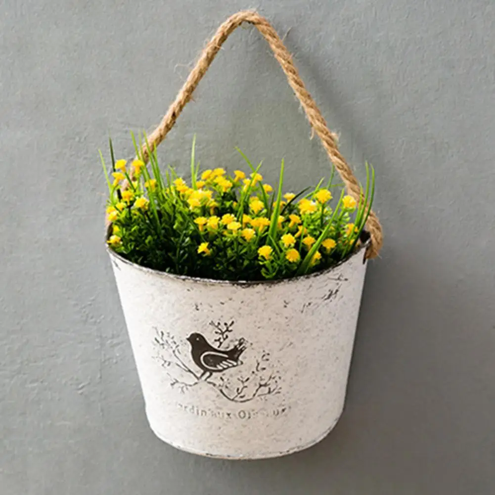 

High-tenacity 14cm Height Wall Metal Flower Vase with Rope Handle for Home