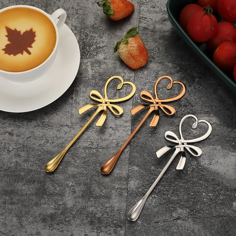 

1PC Tea Bowknot Shape Stir Spoon Coffee Spoon Stainless Steel Kitchen Tableware Dessert Honey Creative Teaspoons