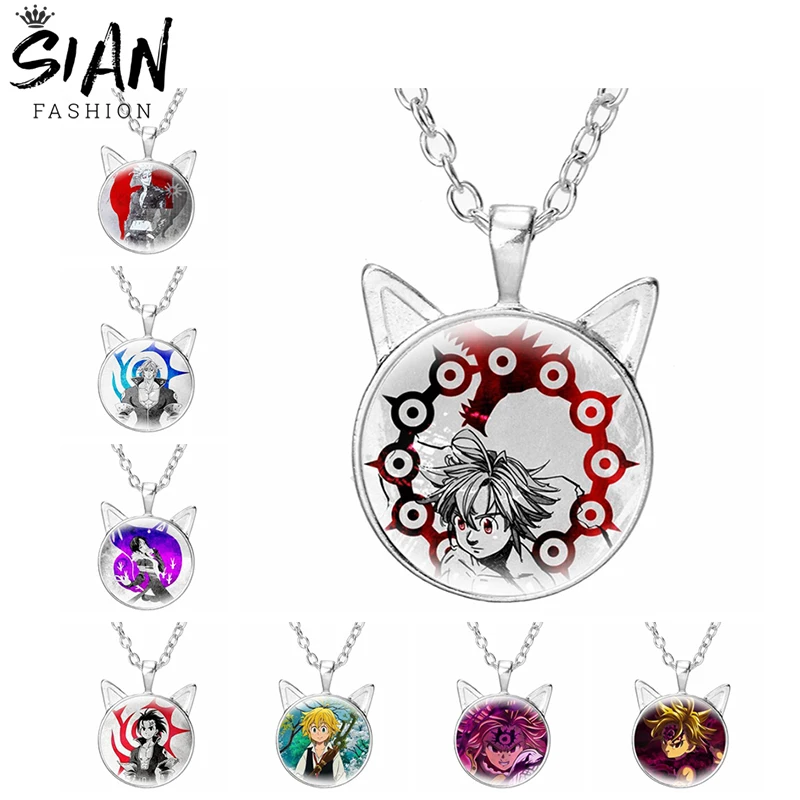 

Anime The Seven Deadly Sins Necklace Meliodas Elizabeth Hawk Ban Cartoon Figures Cat Ear Pendant Necklace Cosplay Otaku Jewelry