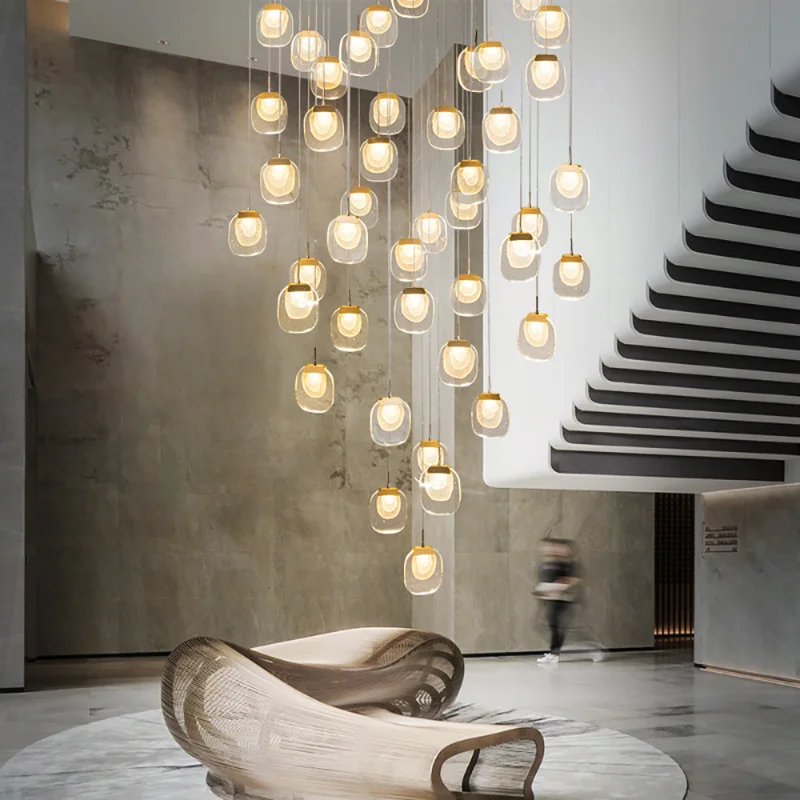 

Modern Crystal Stair Chandeliers for Loft Kitchen Island Corridor Indoor Gold Pendant Lighting LED Hanging Lamp Home Decoration