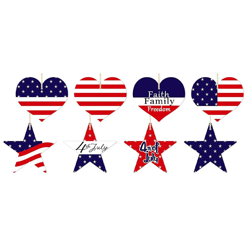 

8pcs Patriotic Wooden Pendant Party Hanging Decor Independence Day Ornament