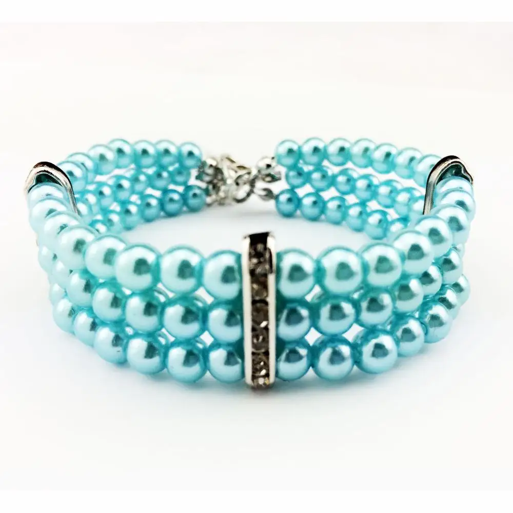 

High quality luxury three rows of pearl pet necklace cat and dog collar