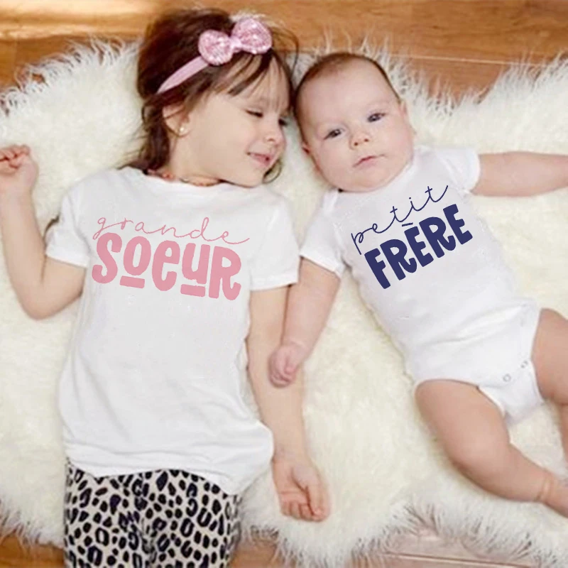 1PC Big Sister Little Brother Family Matching T Shirts Girls Boys T-shirt Newborn Bodysuit Birthday Party Gift Tops Kids Outfits