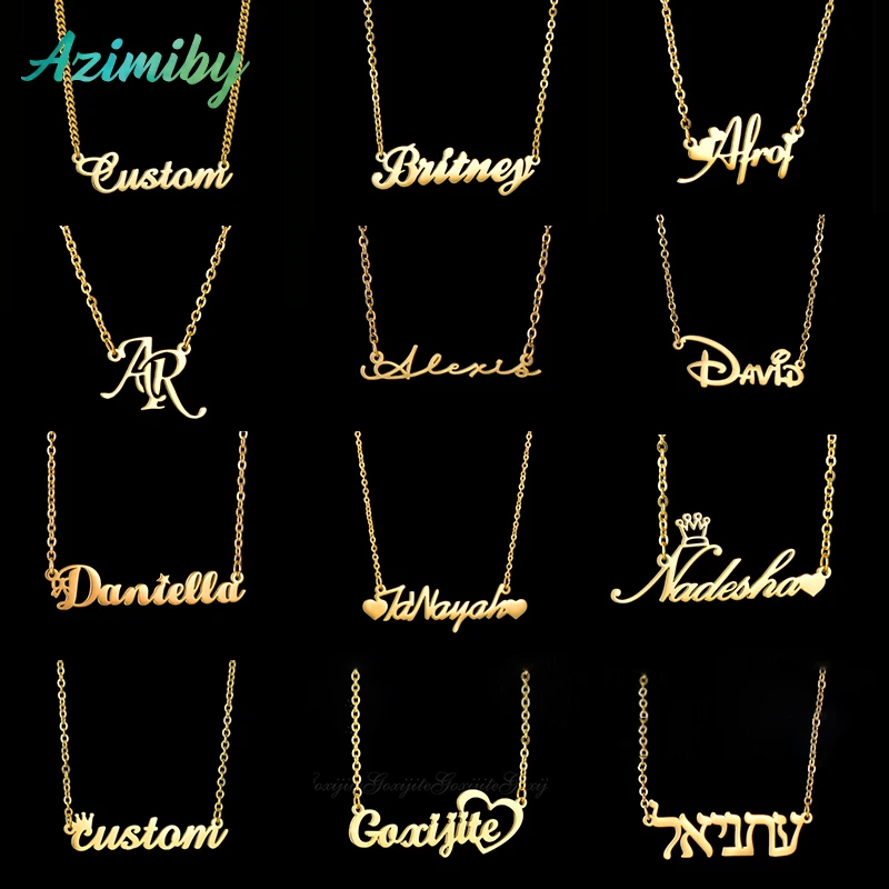 

Azimiby Custom Font Name Necklace for Women Men Simple Styles Stainless Steel Personalized Nameplate Jewelry Anniversary Gifts