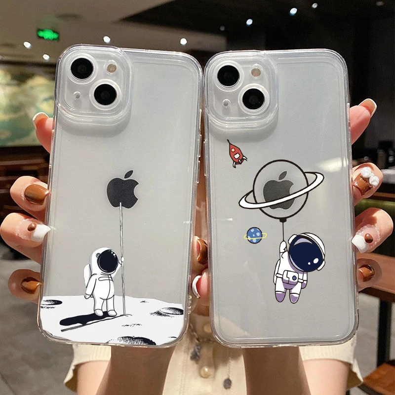 

Funny Cartoon astronaut Phone Cover For iPhone 11 12 13 14 Pro Max X XR XS Max 7 8 14 Plus New creative Soft Silicone TPU Case