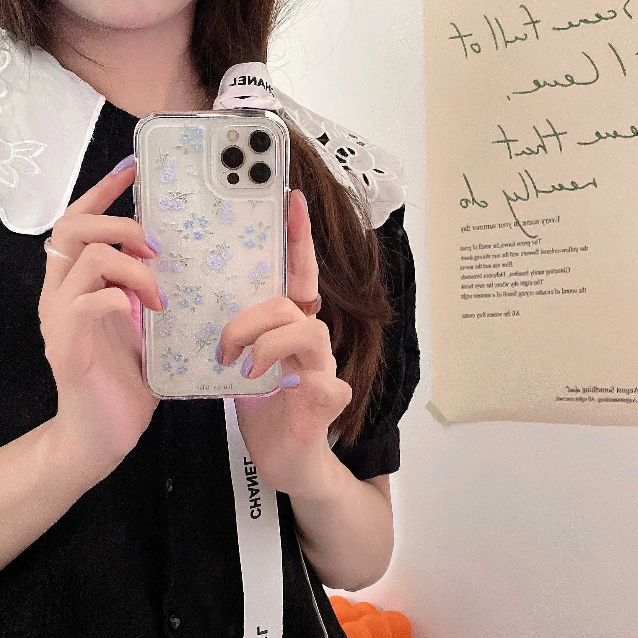 

INS Korea Purple Flower Cover For Iphone 13 11 12 Pro Max XR X XS XSMAX 12ProMax 13Pro Cover Cute Fundas Coque