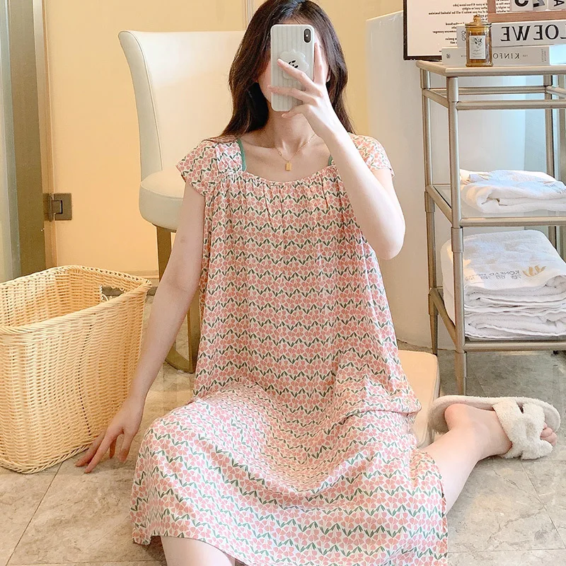 Ladies Robe Cotton Silk Nightdress Fashion Charm  Sexy Sleepwear Women Nightgowns
