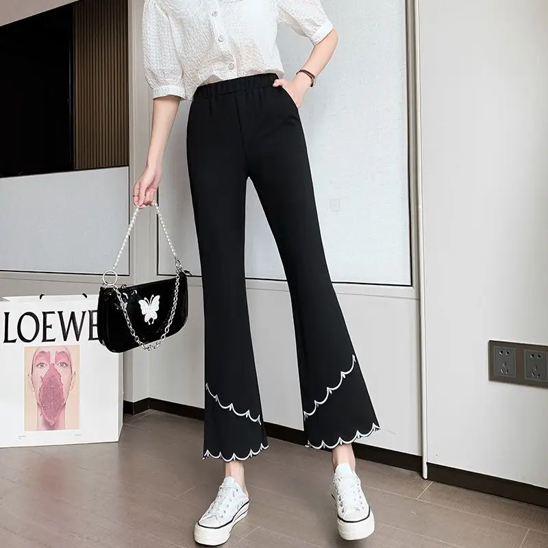 

Summer New High Waist Loose Thin Flare Pants Solid Color Irregular Plus Size Capris Sports Pants Casual Fashion Women Clothing