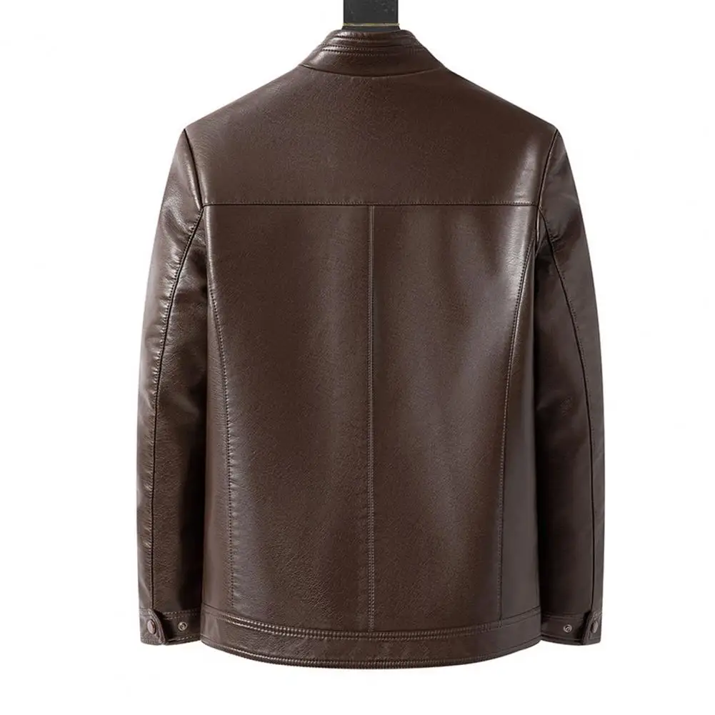 Куртка мужская из искусственной кожи с воротником-стойкой и застежкой-молнией