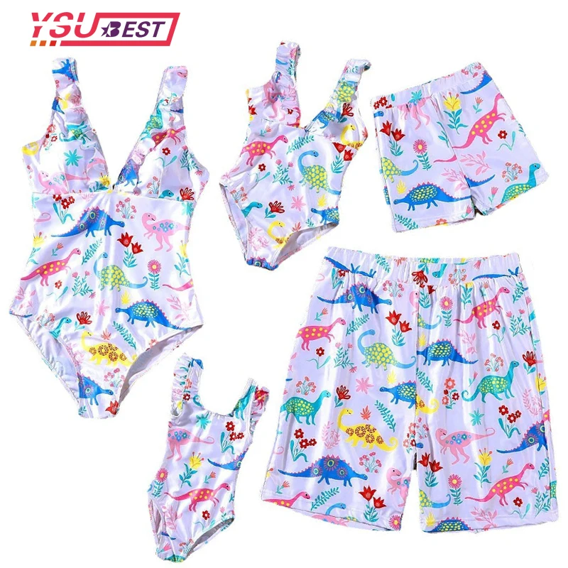 

Summer Family Swimwear Matching Outfits V-Neck Mommy and Me One-piece Bikini Swimsuits Clothes Father Son Swim Swimming Trunks
