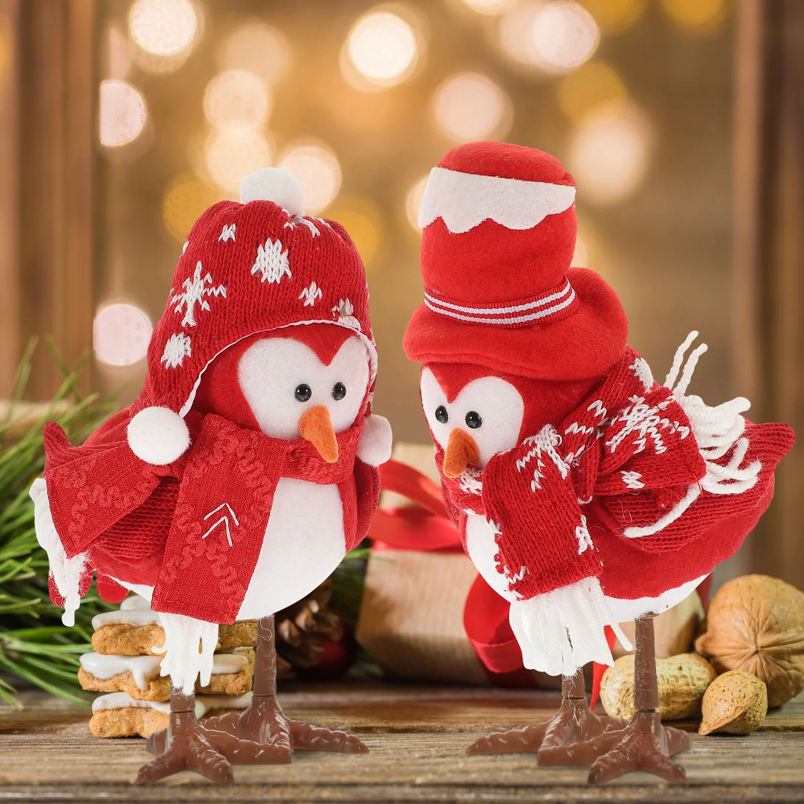 

2 Pcs Home Decor Christmas Lighted Decoration Decorate Plush Bird Ornament Cloth
