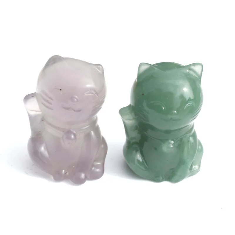

1 Pcs Natural Green Aventurine / Rose / Fluorite Crystal Fortune Cat