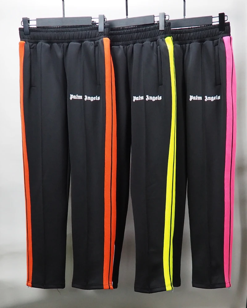 

Palm Angels 22SS Logo letters Striped Side Zipper Retro Campus Men Women Sports Casual Pants
