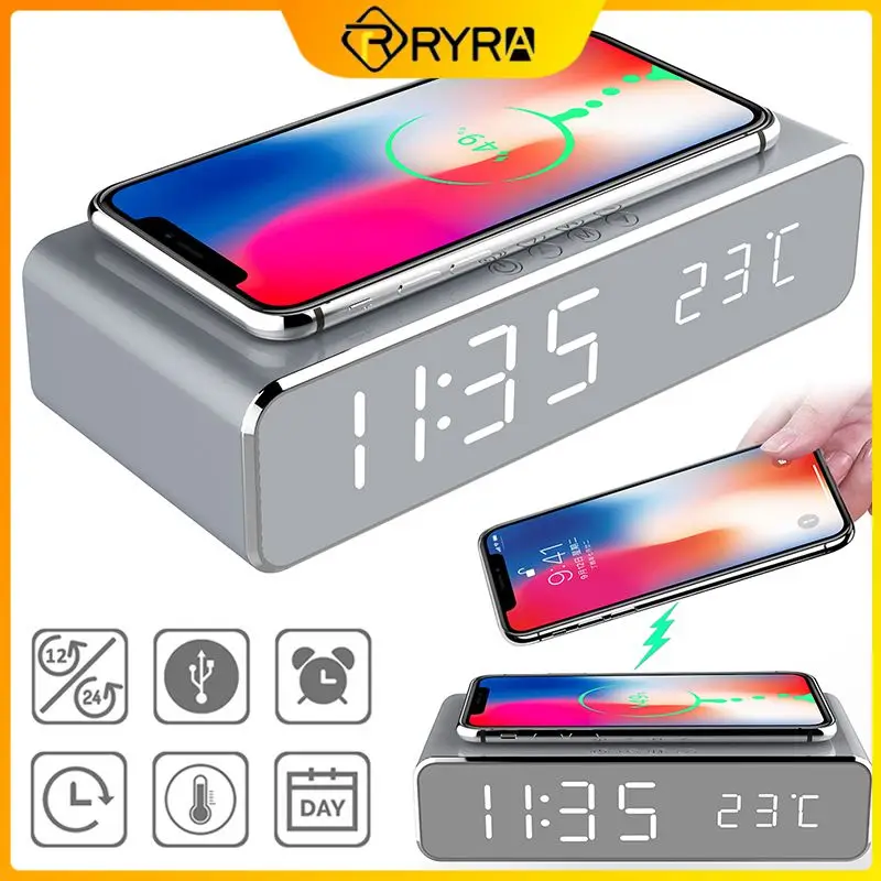 

RYRA Multi-functional Wireless Charger Digital Electric LED Alarm ClockFast Charging Phone Dock Station With Exclusive Design