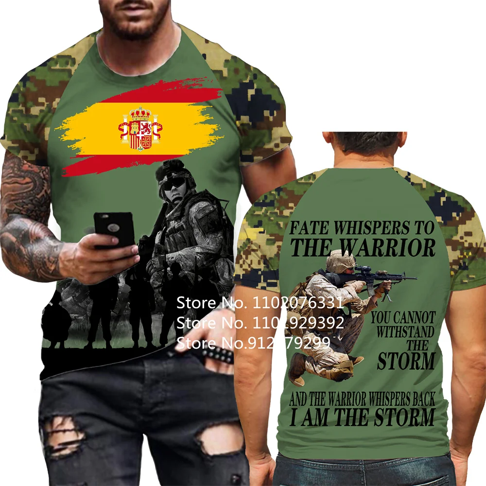 

Outdoors Fashion Soldier Army Veteran Spain Flag 3D Print T-shirts Loose O-Neck Short Sleeve Casual T Shirt Men Tops