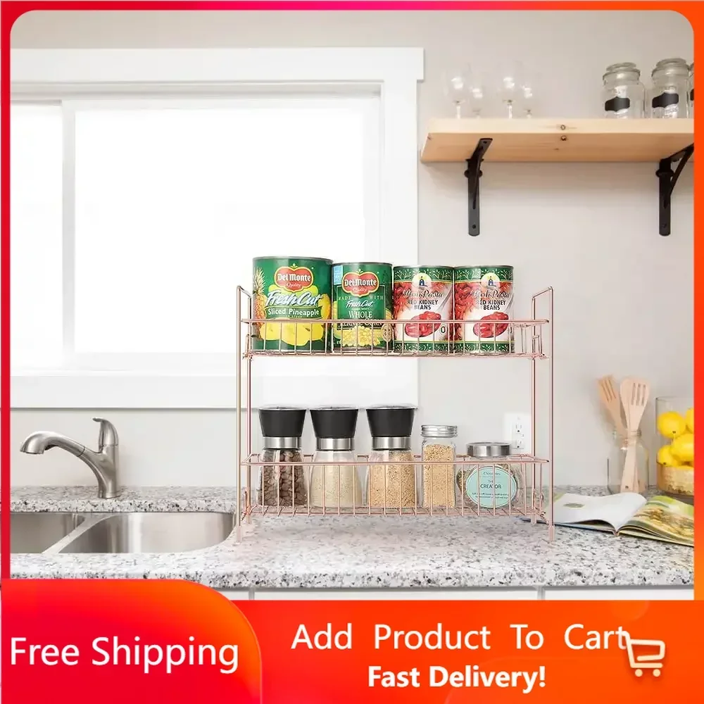 

Настольная Полка для специй, 2 уровня, розовое золото, органайзер для хранения, кухонные предметы, домашняя организация и хранение