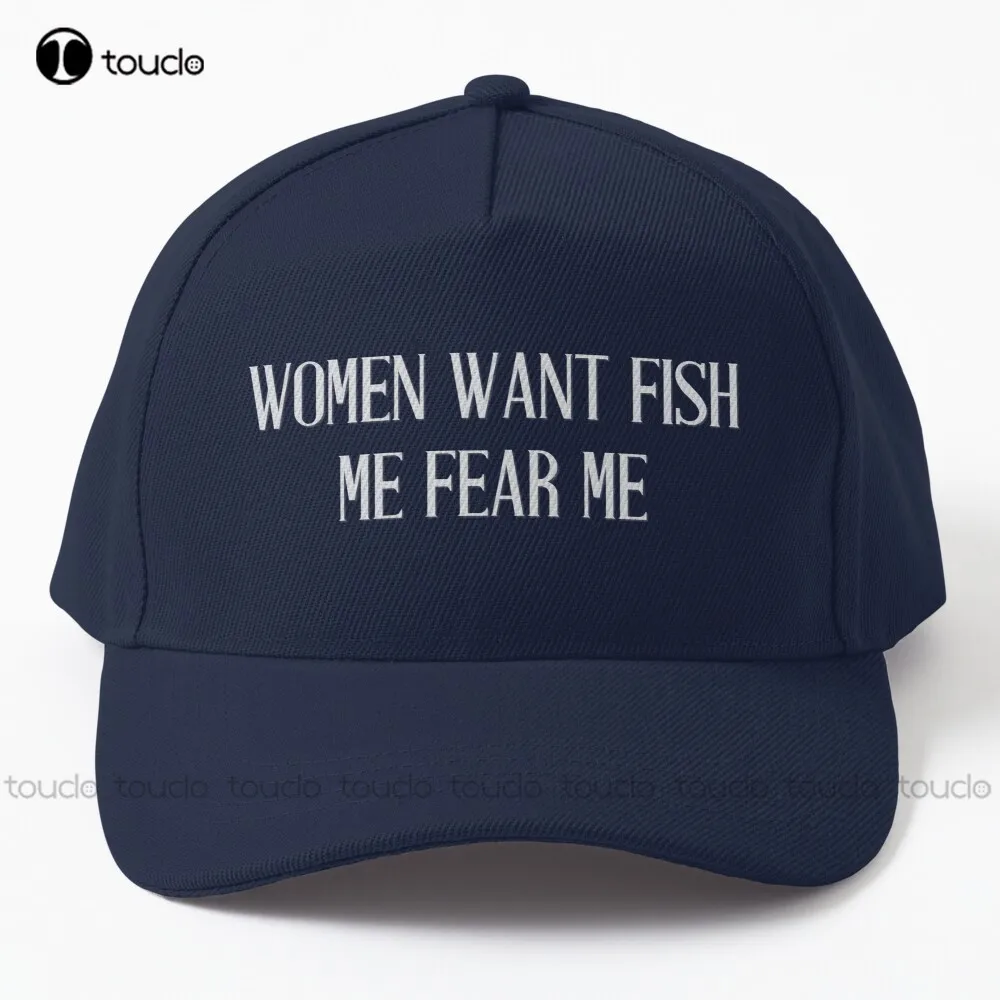 Women Want Fish Me Fear Me Baseball Cap Sun Hats Cotton Denim Caps Hip Hop Trucker Hats Outdoor Simple Vintag Visor Casual Caps