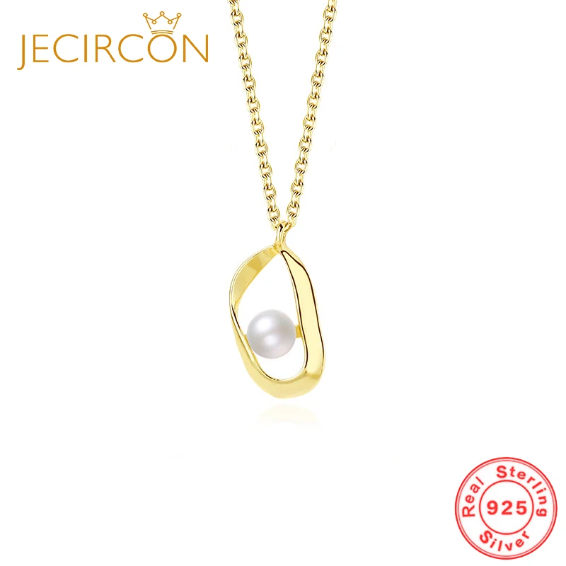 

JECIRCON 925 Sterling Silver Light Luxury Pearl Necklace for Women All-match European and American Simple Niche Clavicle Chain