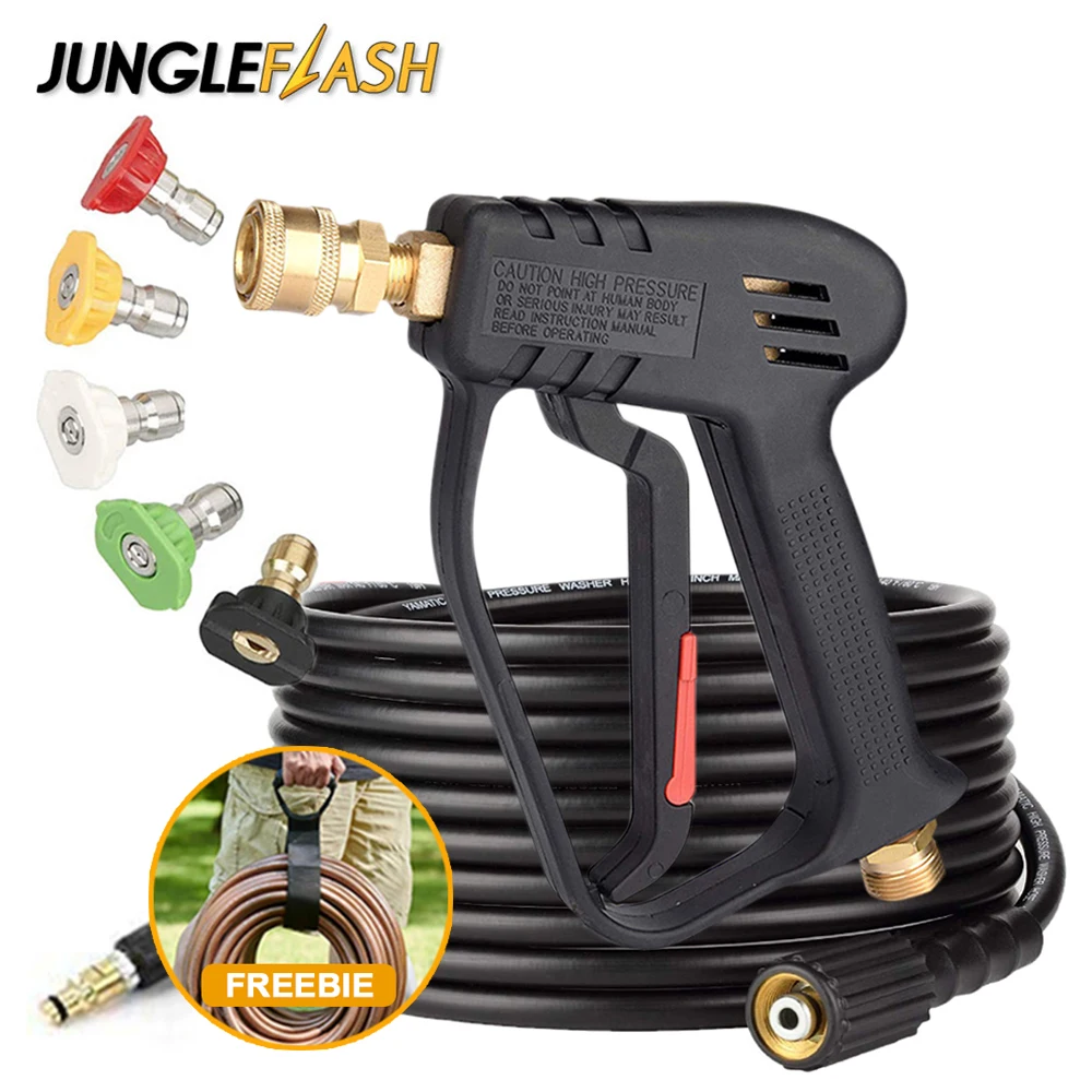 JUNGLEFLASH 4000PSI M22-14 High Pressure Washer Cleaning Water Gun with 32ft Pressure Hose 5 Quick Connect Nozzle for Karcher