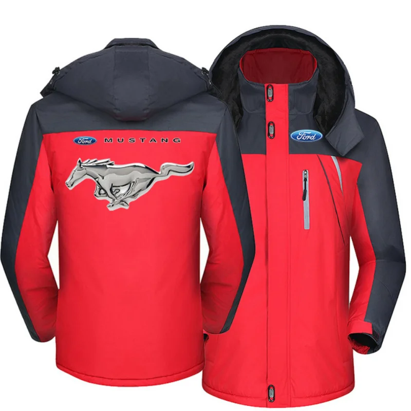 

New Winter Men's Windproof Hooded Ford Mustang Logo Jackets Thick Warm Coats Male Outwear Mountaineering Overcoat Windbreaker
