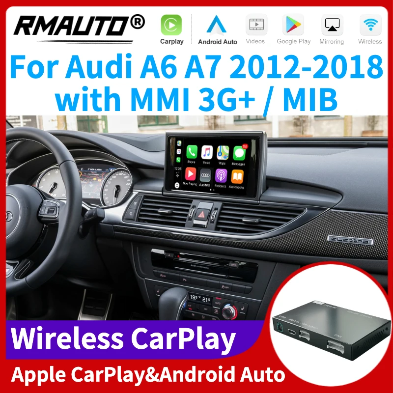 

RMAUTO Wireless Apple CarPlay MMI MIB for Audi A6 A7 2012-2018 Android Auto Mirror Link AirPlay Support Reverse Image Car Play