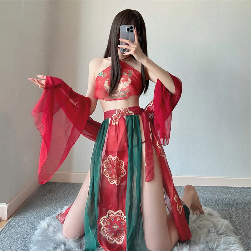 

Chinese Traditional Sexy Lingerie Women Chiffon See Through Dress Suit Exotic Ancient China Cosplay Outfit Classic Costumes