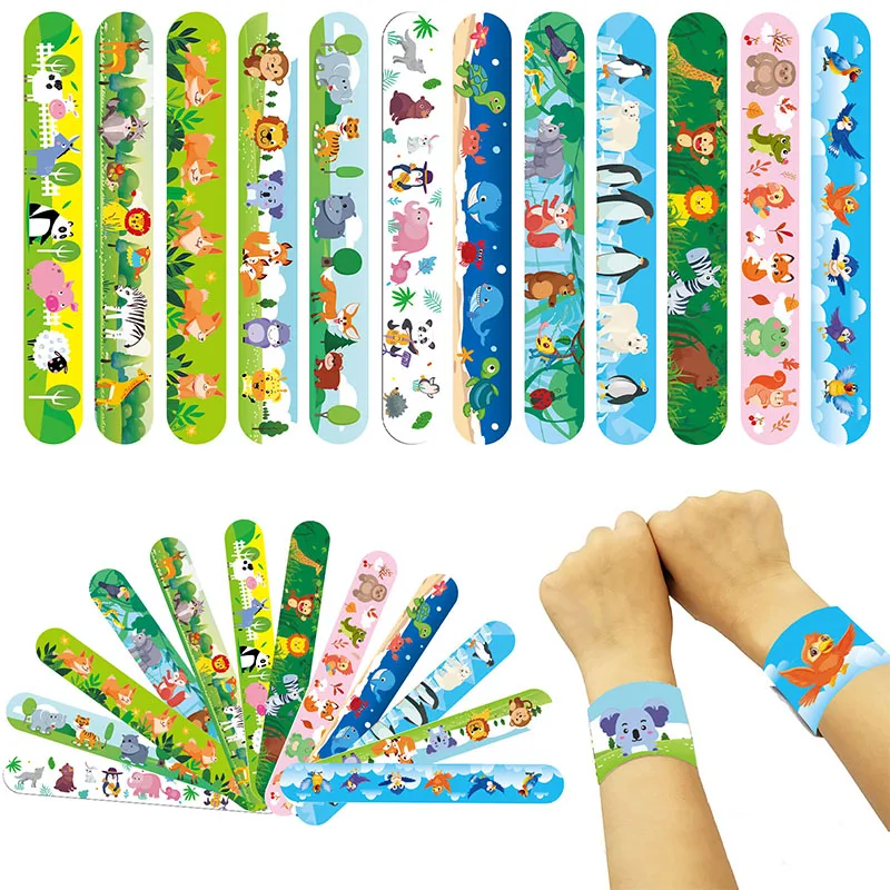 

Cartoon Animals Slap Bracelets Jungle Lion Zebra Monkey Party Safari Kids Birthday Party Wild One Childern's Day Bracelets