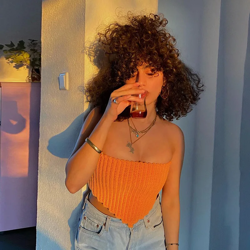 

Sexy Candy Colors Slash Neck Sweater Vest Women Solid Colors Slim Knitted Sweater Vest 2021 New Fashion Streetwear Summer Sexy