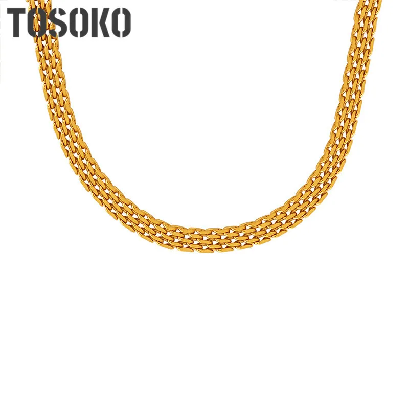 

TOSOKO Stainless Steel Jewelry Woven Chain Wide Fashion Style Exaggerated Necklace Fashion Collar Chain BSP1410