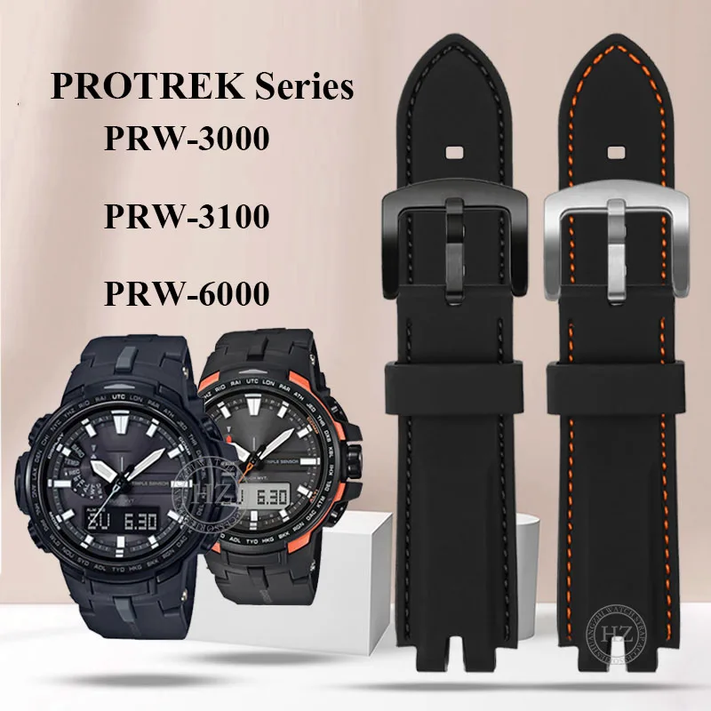 

NEW Rubber Silicone watchband 24MM For Casio PROTREK Mountaineering Series PRW-3000\3100\6000\6100Y Silicone strap Men Bracelet