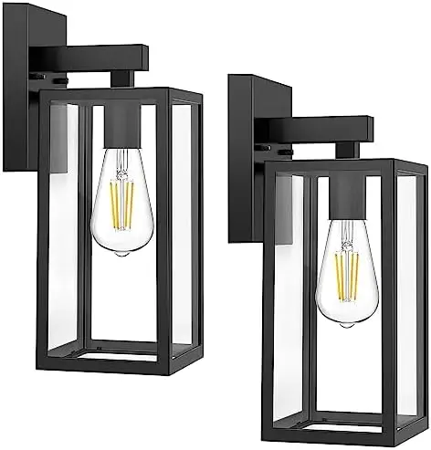 

Sconce, Exterior Waterproof Lantern Light Fixtures, Black Porch Lights with Toughened Glass Shade, Anti-Rust E26 Socket Front D