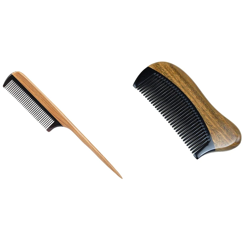 

Natural Green Sandalwood Hair Comb(Green Sandalwood) & Fine Tooth Wooden Tail Comb - No Static Purple Heart Wood Comb