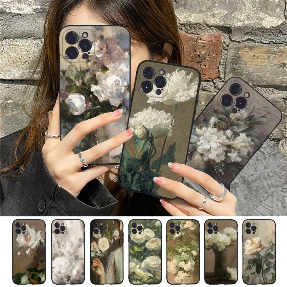 

white flowers Phone Case For iPhone 15 6 7 8 Plus 11 12 13 14 Pro SE 2020 MAX Mini X XS XR Back Funda Cover