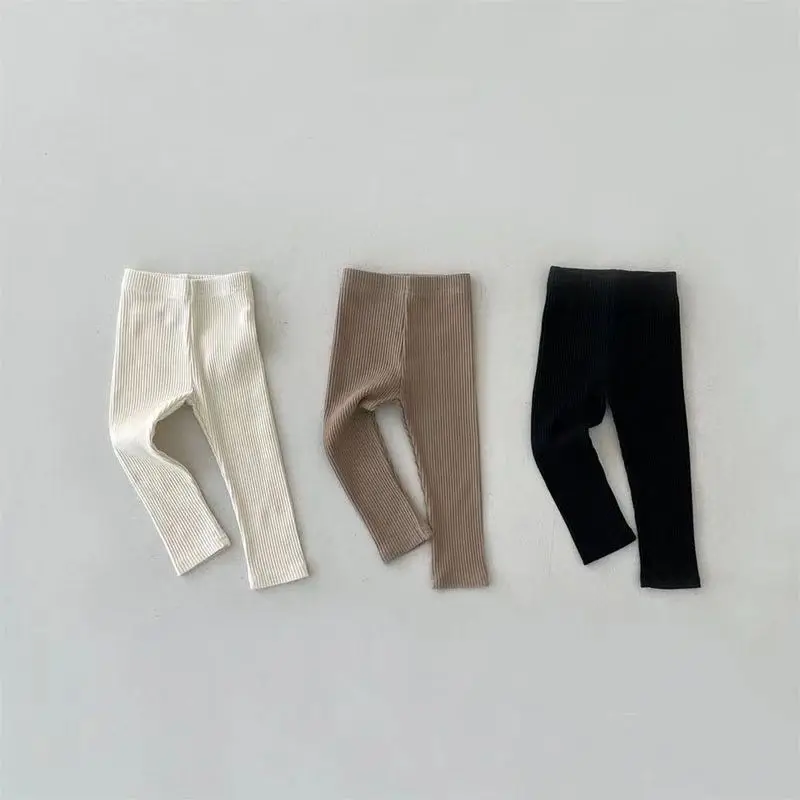 2023 Autumn New Baby Solid Leggings Cotton Infant Skinny Pants Boy Toddler Ribbed Trousers Kids Clothes Girls Casual Pants