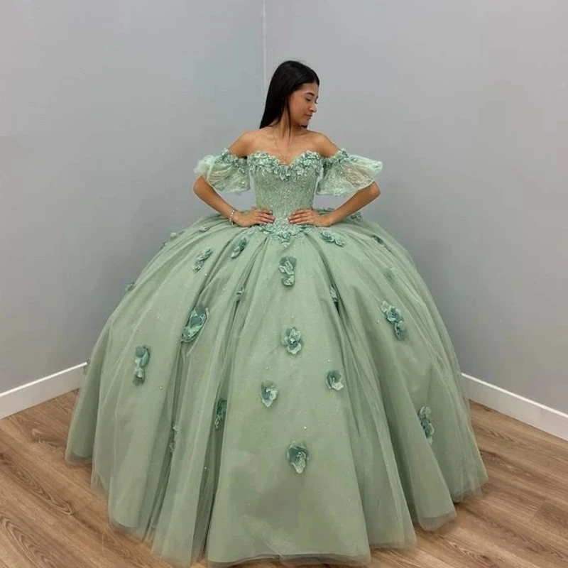 

ANGELSBRIDEP зеленые Бальные платья с изображением шалфея, платья Quinceanera, милое кружевное платье с 3D аппликацией, 16 платьев, для дня рождения, 15 лет...