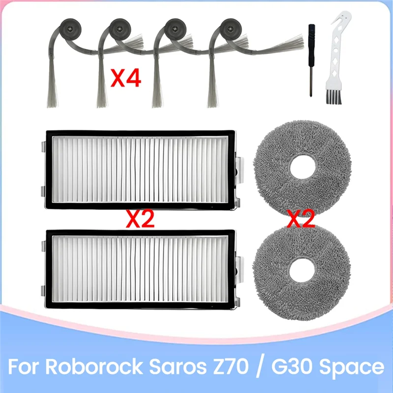 Фото Запасные части ABBK-10Pcs для робота-пылесоса Roborock Saros Z70/G30: боковые щетки, HEPA-фильтры, салфетки для уборки. №1