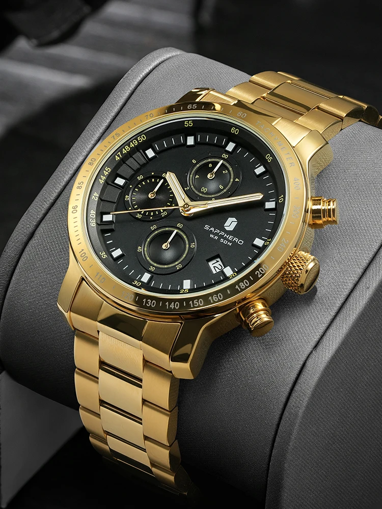 SAPPHERO Золотые часы для мужчин превосходные мужские роскошные подарочные