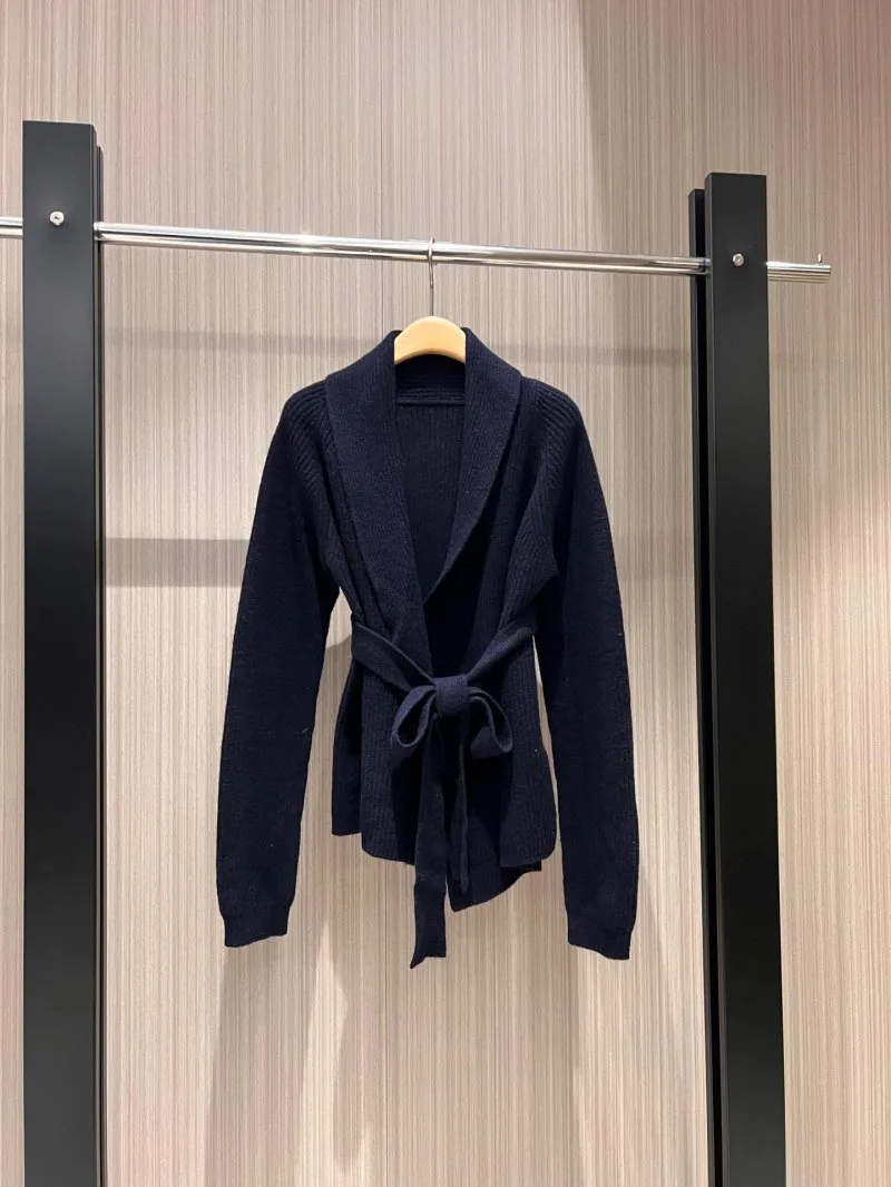 2024 осенне-зимний новый женский свитер пояс кардиган воротник вязаный куртка