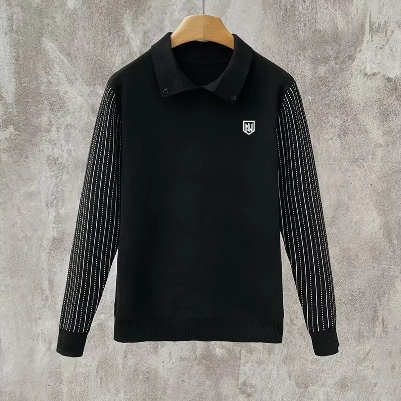 2023 New Spring and Autumn Men's Golf Shirt Sweater Casual Waffle Men's Golf Shirt Long Sleeve Horse Side Golf Shirt Golf Shirt