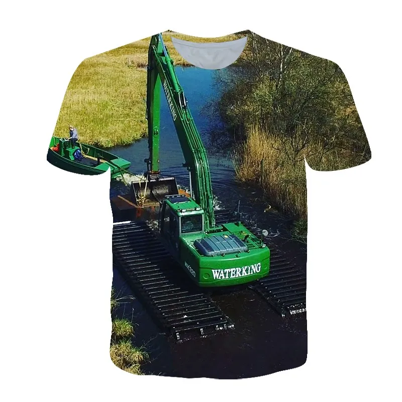 

Men's large T-shirt 3D printing excavator men's hip hop shirt casual street wear men's t-shirt men's short sleeves