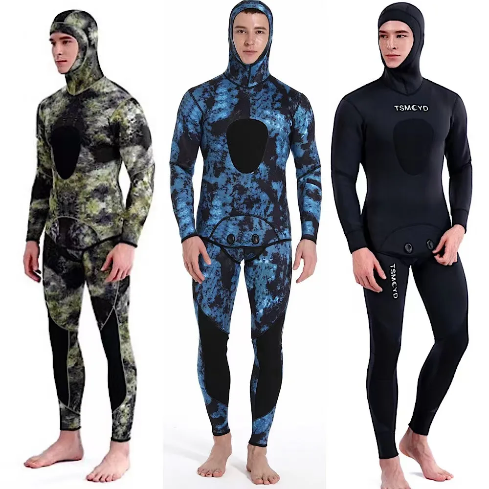 2022 3mm Camouflage Wetsuit Long Sleeve Fission Hooded 2 Pieces Of Neoprene Submersible For Men Keep Warm Waterproof Diving Suit