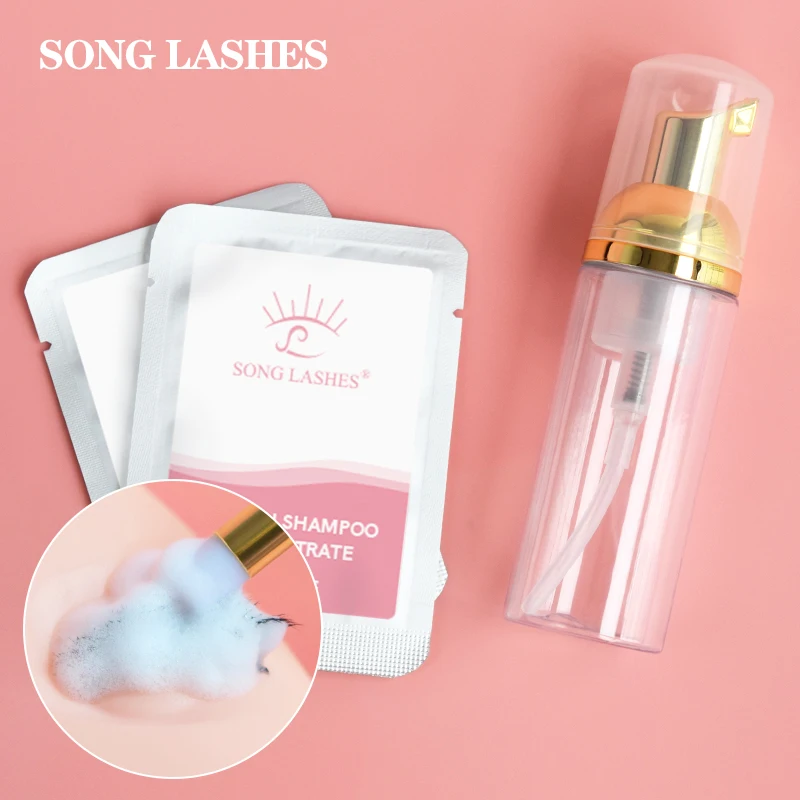 

SongLash 5ml Eyelash Shampoo Concentrate Lash Bath Foam Cleanser Mousse Friendly For Daily Face With Empty Pump Bottle