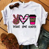 funny peace love coffee print t shirts for women summer round neck tee shirt femme fashion casual t shirts