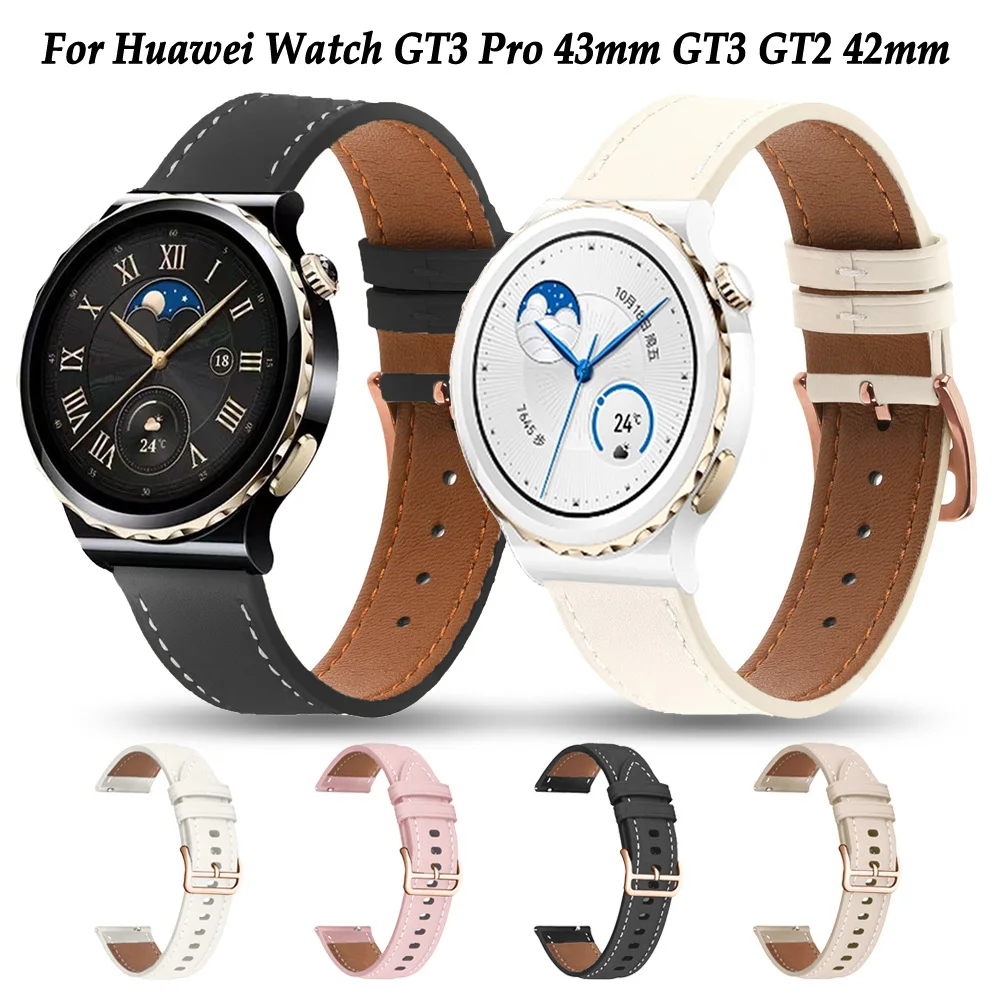 

Ремешок для Huawei Watch GT 3 GT 2 GT2 GT3 42 мм GT3 Pro 43 мм, кожаный сменный Браслет с пряжкой из розового золота 20 мм
