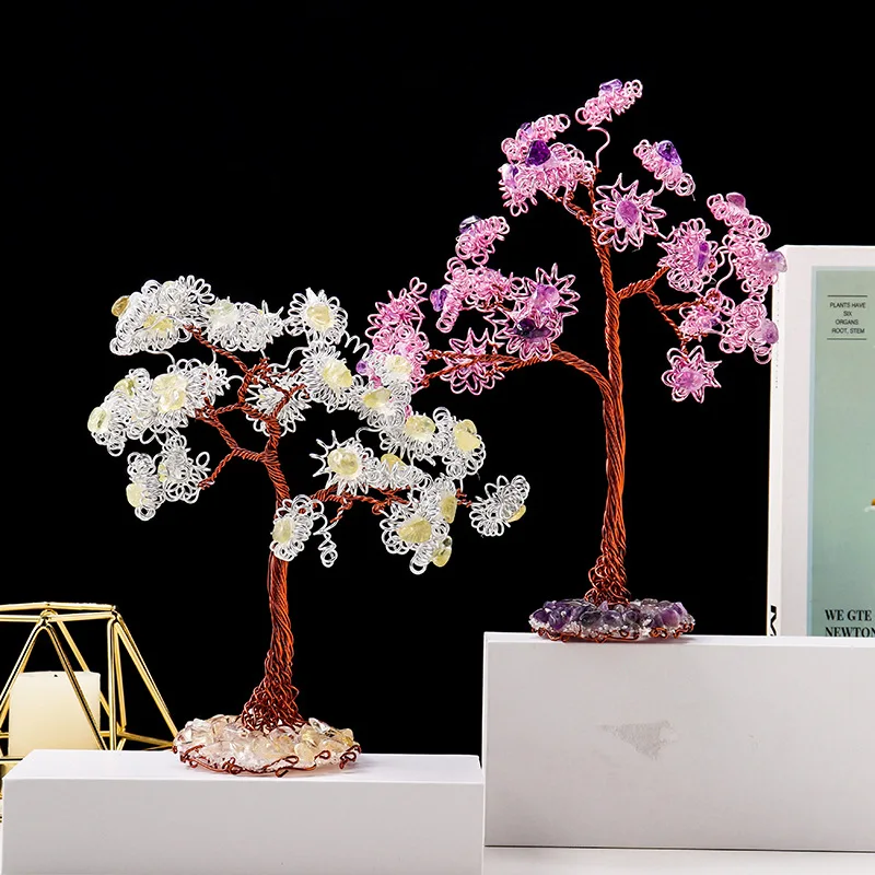 

Натуральный кристалл, искусственный гравий, украшения, ручная работа, Тканое аметистовое цветущее дерево, поделки для дома и офиса