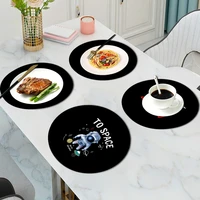 2222cm round pu heat insulation pad coasters waterproof non slip table placemat leather astronaut print kitchen accessories