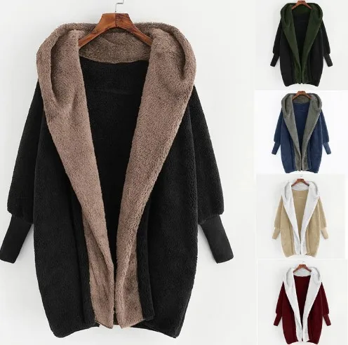 2023 Autumn New Plush Coats and Jackets Women New Color-blocking Double-sided Fleece Hooded Loose Cardigan Jacket Coats