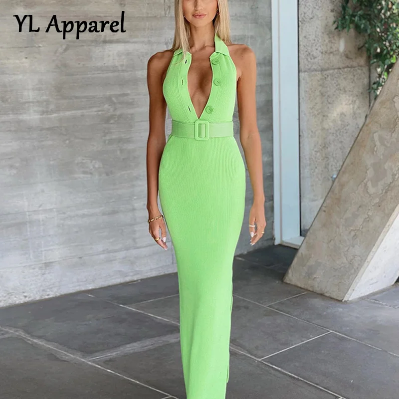 

Женское длинное вечернее платье, зеленое облегающее платье с отложным воротником, открытой спиной и высокой талией для вечерние, лето 2022